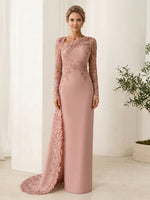 Sheath Satin Long Sleeves Long Mother of the Bride Dresses