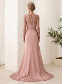 Sheath Satin Long Sleeves Long Mother of the Bride Dresses