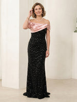 Sheath Sequin Off the Shoulder Sleeveless Long Mother of the Bride Dresses