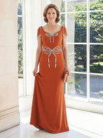Satin Sweetheart Sheath Short Sleeves Long Mother of the Bride Dresses