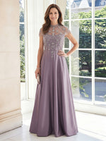 High Neck Satin A Line Sleeveless Long Mother of the Bride Dresses