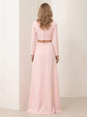 Satin Boat Neck A Line Long Sleeves Long Mother of the Bride Dresses