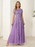 A Line Chiffon Boat Neck Short Sleeves Long Mother of the Bride Dresses