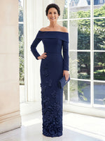 Sheath Satin Off the Shoulder Long Sleeves Long Mother of the Bride Dresses