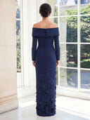 Sheath Satin Off the Shoulder Long Sleeves Long Mother of the Bride Dresses