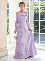 Satin A Line Off Shoulder Long Sleeves Long Mother of the Bride Dresses