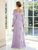 Satin A Line Off Shoulder Long Sleeves Long Mother of the Bride Dresses