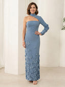 Satin Mermaid One Shoulder Long Mother of the Bride Dresses with Flowers
