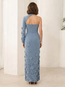 Satin Mermaid One Shoulder Long Mother of the Bride Dresses with Flowers