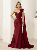 Satin Mermaid One Shoulder Long Mother of the Bride Dresses with Flowers