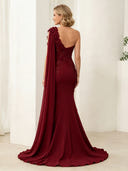 Satin Mermaid One Shoulder Long Mother of the Bride Dresses with Flowers
