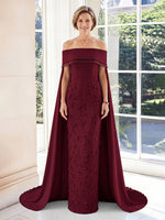 Satin Mermaid Off Shoulder Long Mother of the Bride Dresses with Train