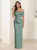Satin Mermaid Off Shoulder Long Mother of the Bride Dresses with Sequin