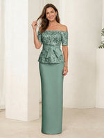 Satin Mermaid Off Shoulder Long Mother of the Bride Dresses with Sequin