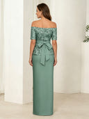 Satin Mermaid Off Shoulder Long Mother of the Bride Dresses with Sequin