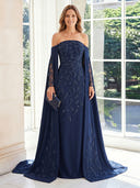 Chiffon Mermaid Off Shoulder Long Mother of the Bride Dresses with Lace