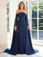 Chiffon Mermaid Off Shoulder Long Mother of the Bride Dresses with Lace