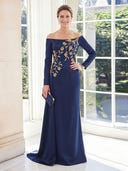 Satin Mermaid Off Shoulder Long Sleeves Long Mother of the Bride Dresses
