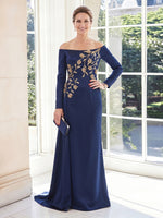 Satin Mermaid Off Shoulder Long Sleeves Long Mother of the Bride Dresses