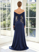 Satin Mermaid Off Shoulder Long Sleeves Long Mother of the Bride Dresses