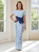 Satin Mermaid Crew Neck Short Sleeves Long Mother of the Bride Dresses