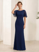 Chiffon Mermaid Short Sleeves Long Mother of the Bride Dresses