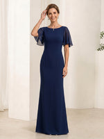 Chiffon Mermaid Short Sleeves Long Mother of the Bride Dresses