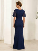 Chiffon Mermaid Short Sleeves Long Mother of the Bride Dresses
