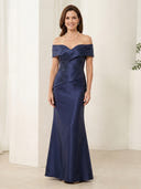 Satin Mermaid Off Shoulder Long Mother of the Bride Dresses with Lace