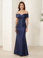 Satin Mermaid Off Shoulder Long Mother of the Bride Dresses with Lace