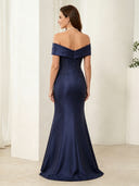 Satin Mermaid Off Shoulder Long Mother of the Bride Dresses with Lace