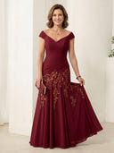 Chiffon Mermaid Off Shoulder Long Mother of the Bride Dresses with Lace