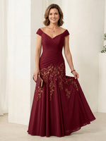Chiffon Mermaid Off Shoulder Long Mother of the Bride Dresses with Lace