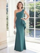 Satin Sheath One Shoulder Long Mother of the Bride Dresses