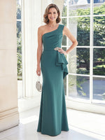 Satin Sheath One Shoulder Long Mother of the Bride Dresses