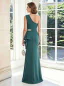 Satin Sheath One Shoulder Long Mother of the Bride Dresses