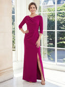 Satin Mermaid Long Sleeves Long Mother of the Bride Dresses
