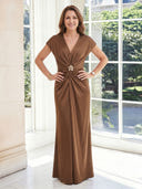 Satin Sheath V Neck Long Mother of the Bride Dresses