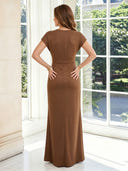 Satin Sheath V Neck Long Mother of the Bride Dresses