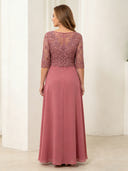Chiffon A Line Crew Neck Short Sleeves Long Mother of the Bride Dresses