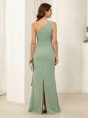 Chiffon Sheath One Shoulder Long Mother of the Bride Dresses with Ruffles