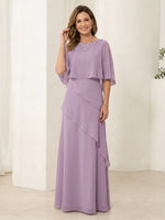 Chiffon Sheath Crew Neck Short Sleeves Long Mother of the Bride Dresses