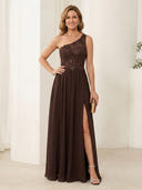 Chiffon A Line One Shoulder Long Mother of the Bride Dresses with Sequin