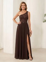 Chiffon A Line One Shoulder Long Mother of the Bride Dresses with Sequin