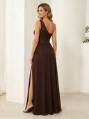 Chiffon A Line One Shoulder Long Mother of the Bride Dresses with Sequin