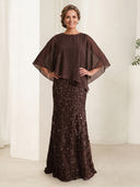 Sequin Sheath Crew Neck Long Mother of the Bride Dresses