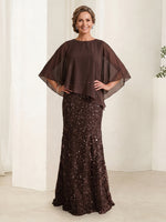 Sequin Sheath Crew Neck Long Mother of the Bride Dresses
