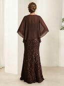 Sequin Sheath Crew Neck Long Mother of the Bride Dresses