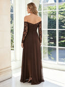 Chiffon A Line Long Sleeves Long Mother of the Bride Dresses with Slit