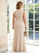Satin Sheath Crew Neck Long Mother of the Bride Dresses with Ruffles